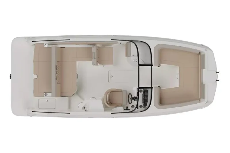 Slide: The Image of Manufacturer Provided Image: Top view of 2026 Bayliner D22I boat interior layout with beige seating. - 11