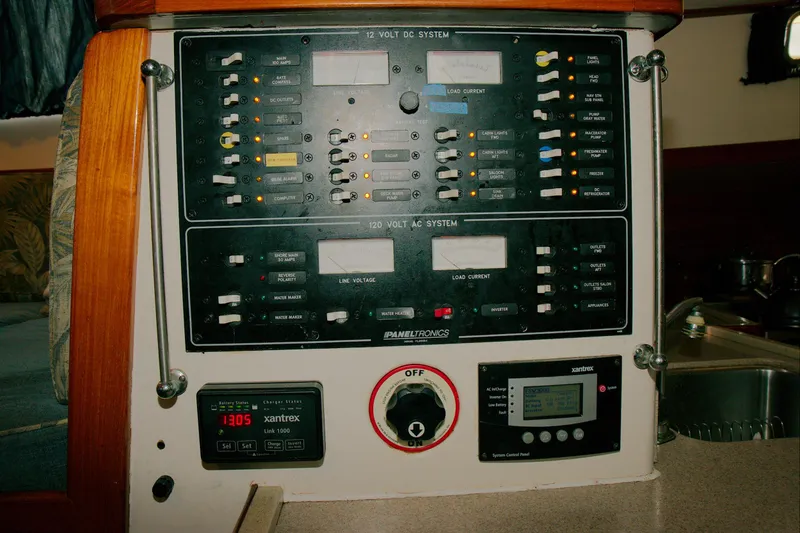 Slide: The Image of Electrical control panel on a 1997 Crealock custom-built raised cabintop schooner. - 11