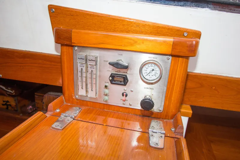 Slide: The Image of Crealock 1997 custom schooner deck with ropes and mast details. - 33