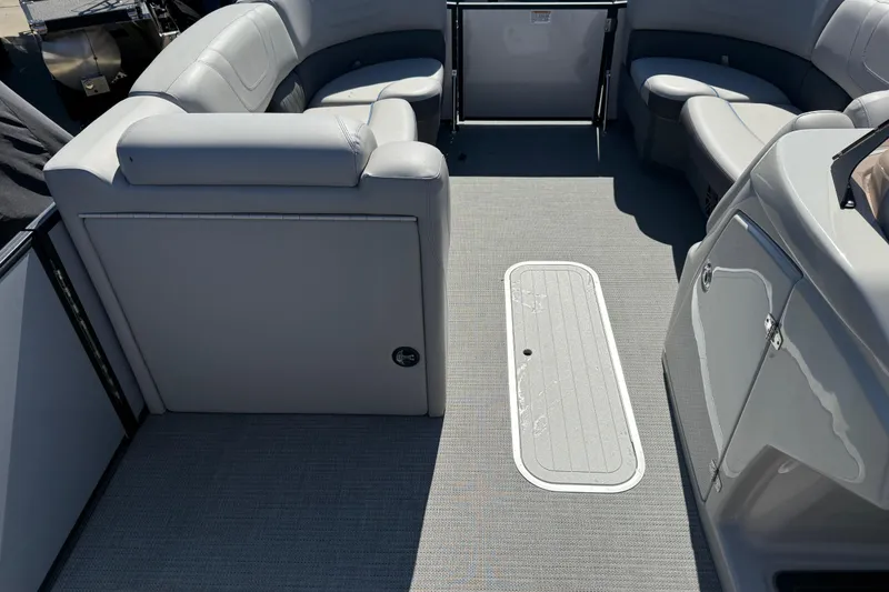 Slide: The Image of Interior of 2023 Starcraft SLS 5 boat with gray seating and flooring. - 5