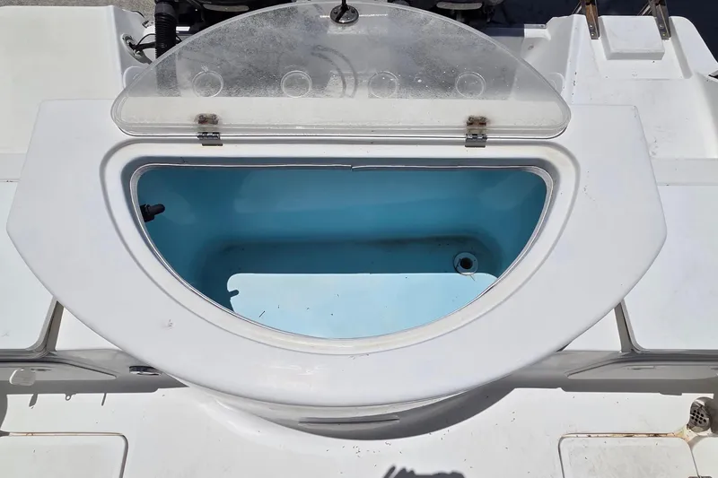 Slide: The Image of Livewell on a 2009 Sea Fox 256 Walk Around boat, open with a clear lid. - 5