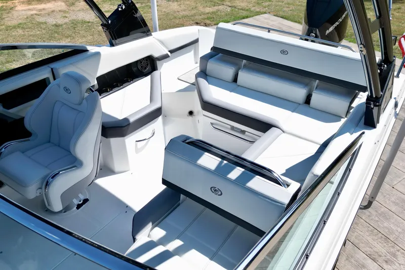 Slide: The Image of 2023 Cobalt R4 Outboard boat interior with luxurious seating and modern design. - 4