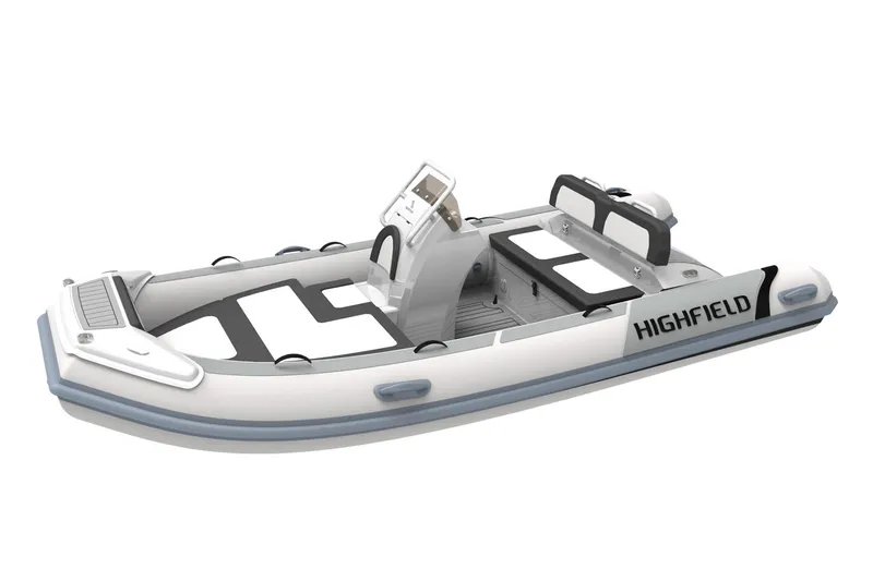 Slide: The Image of Manufacturer Provided Image: 2021 Highfield Sport 460 inflatable boat, sleek design, white and gray color scheme. - 6