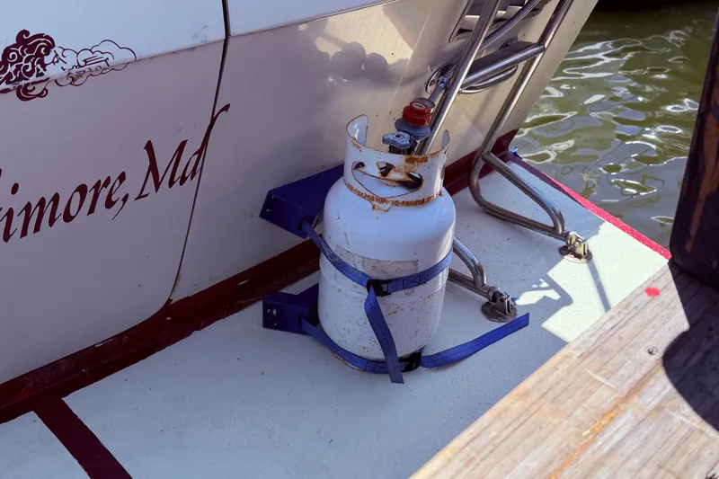 Slide: The Image of Propane tank secured on 1985 Lancer Yachts 40 Motorsailer deck, Baltimore, MD. - 8