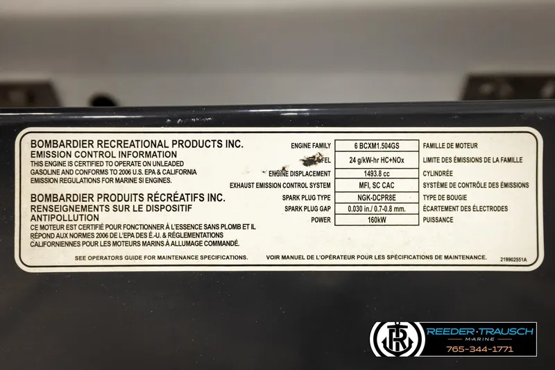 Slide: The Image of Emission control label for 2007 Sea Doo 150 Speedster, detailing engine specifications and compliance. - 31
