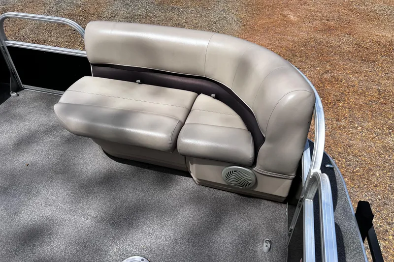 Slide: The Image of 2017 Sun Tracker Party Barge 22 DLX pontoon boat seating with speaker detail. - 18