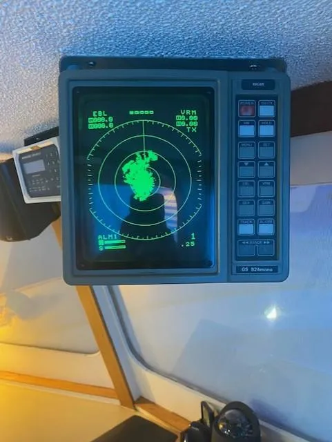 Slide: The Image of Radar display on 1972 DeFever 38 Passagemaker boat, showing navigation data. - 27