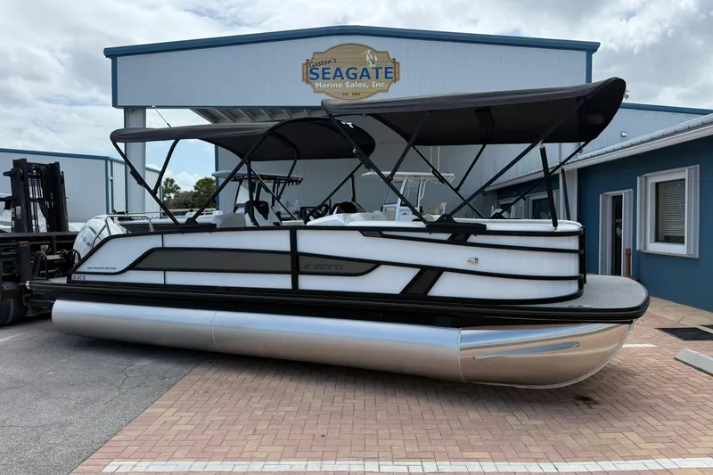 The Image of 2026 Evotti 523CS pontoon boat at Seagate Marine Sales, featuring sleek design and canopy. - 1