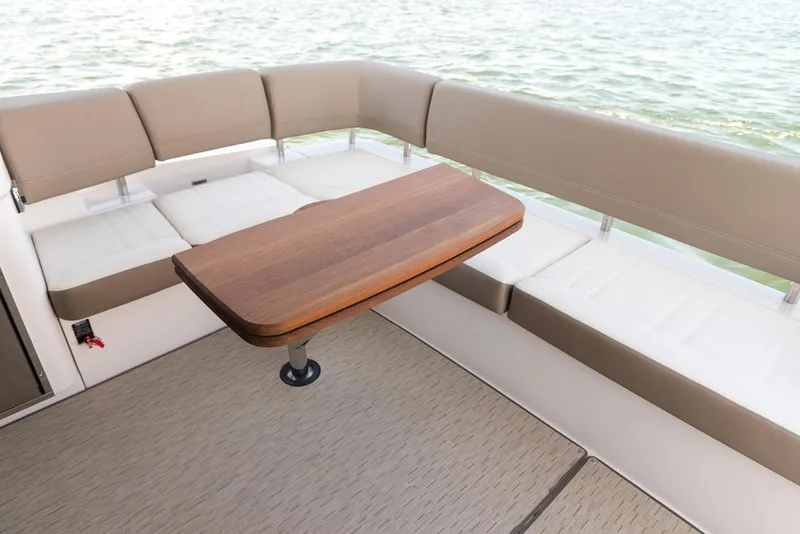 Slide: The Image of Interior of 2019 Regal 42 Grande Coupe with kitchenette and cozy bedroom. - 24