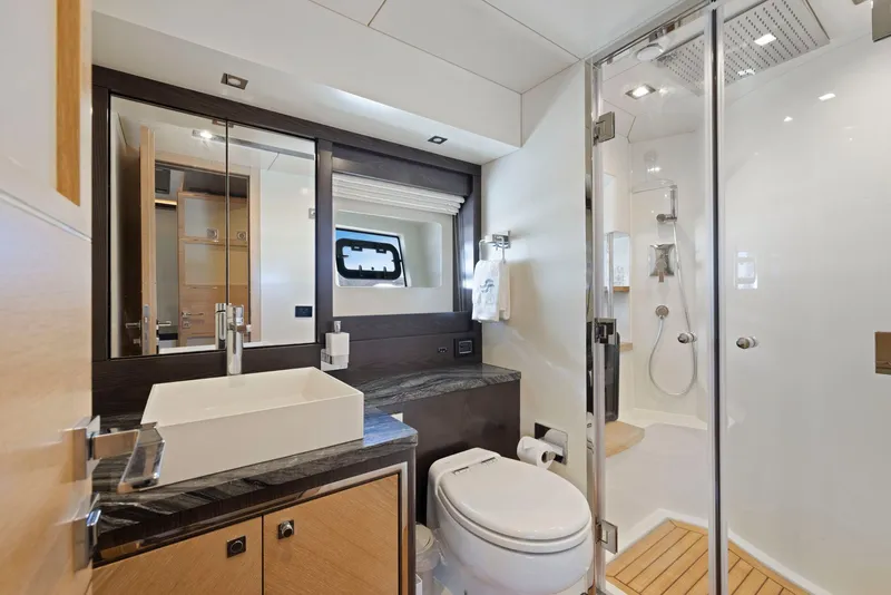 Slide: The Image of Luxurious bathroom on the 2020 Sirena 64 yacht. - 42