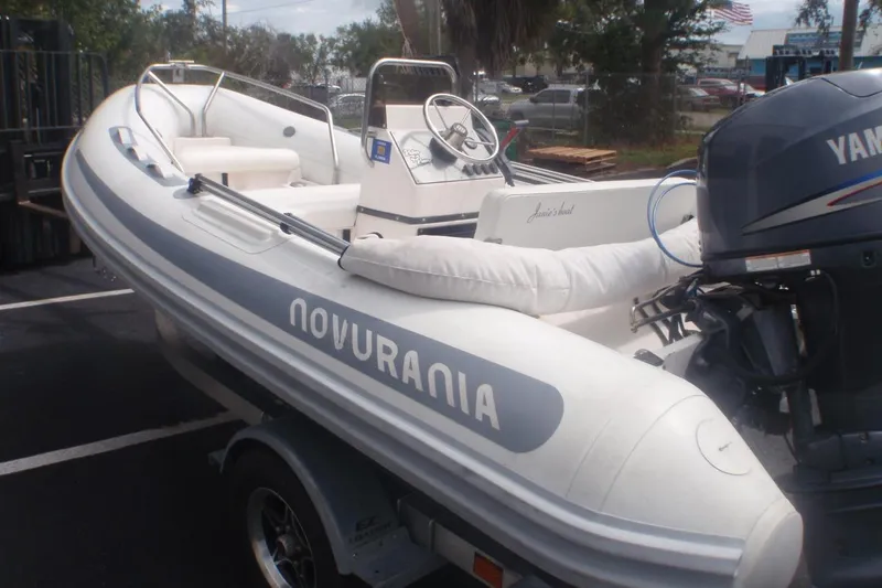 Slide: The Image of 2010 Novurania 420 DL inflatable boat with Yamaha outboard motor on trailer. - 3