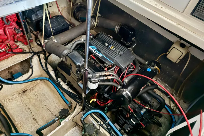 Slide: The Image of Engine compartment of a 1997 Avanti 4085 Sunbridge with MerCruiser components. - 25