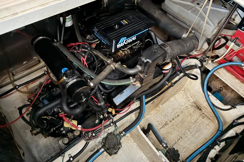 Slide: The Image of Engine compartment of a 1997 Avanti 4085 Sunbridge with MerCruiser components. - 26