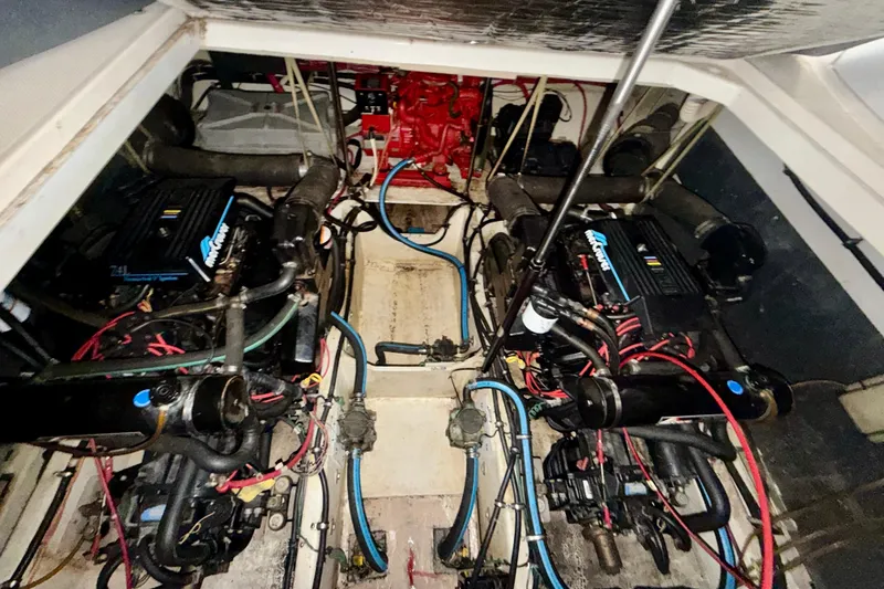 Slide: The Image of Engine compartment of a 1997 Avanti 4085 Sunbridge with dual MerCruiser engines. - 27