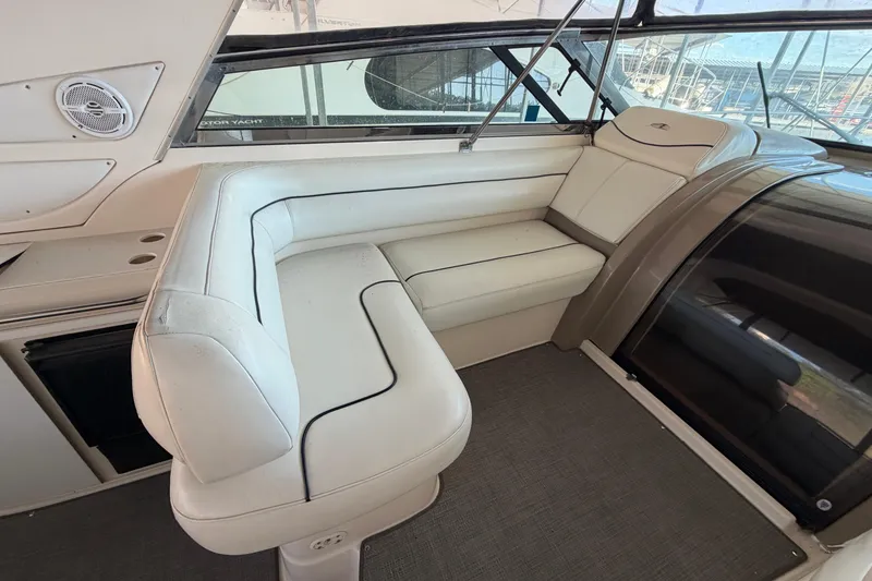 Slide: The Image of 1997 Avanti 4085 Sunbridge interior with white leather seating and modern design. - 5