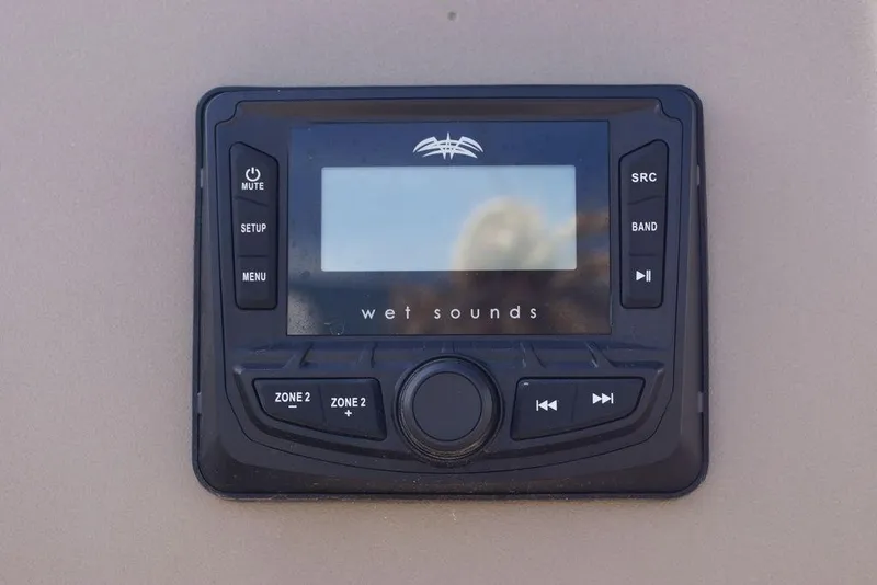 Slide: The Image of Wet Sounds audio control panel on 2025 Sun Tracker Bass Buggy 18 DLX boat. - 22