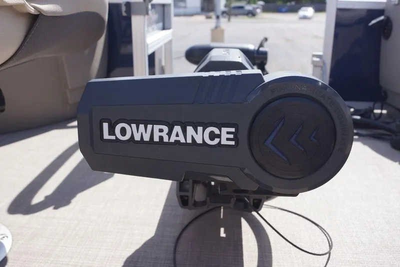 Slide: The Image of Lowrance equipment on 2025 Sun Tracker Bass Buggy 18 DLX boat deck. - 23