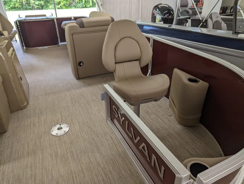 Slide: The Image of Interior of Sylvan Mirage Fish 8520 Party Fish 4.0 pontoon boat, 2023 model. - 3