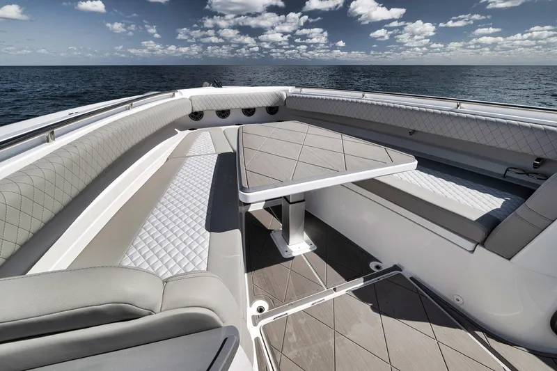 Slide: The Image of Luxurious seating area on 2025 HCB 53 Suenos boat with ocean view. - 18