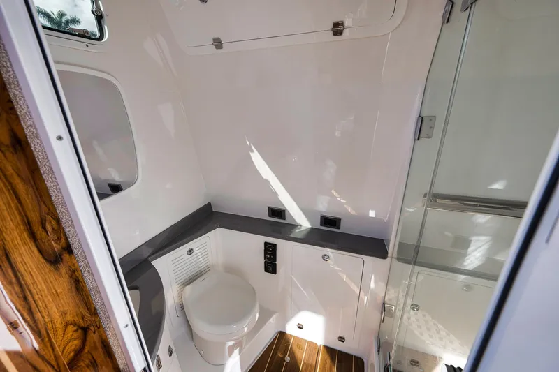 Slide: The Image of Luxurious bathroom interior of 2025 HCB 53 Suenos yacht with modern fixtures. - 26