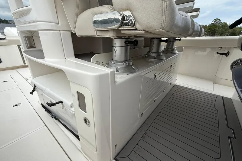 Slide: The Image of 2022 Solace 41CS boat interior with seating and storage compartments. - 32