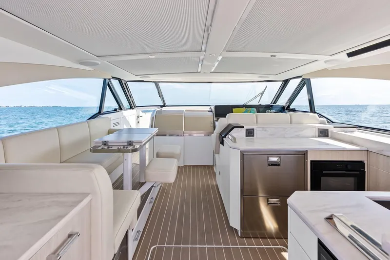 Slide: The Image of Luxurious interior of 2025 Formula 500 Super Sport Crossover yacht with modern amenities. - 31