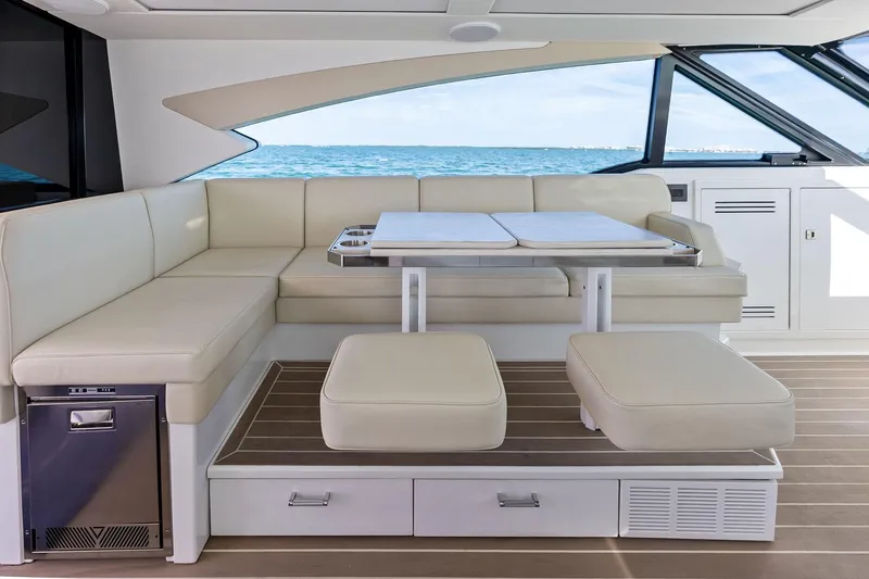 Slide: The Image of Luxurious interior of 2025 Formula 500 Super Sport Crossover yacht with ocean view. - 32