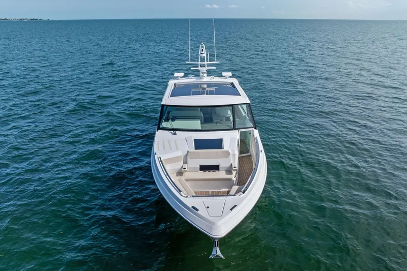 Slide: The Image of 2025 Formula 500 Super Sport Crossover boat on open water, aerial view. - 4