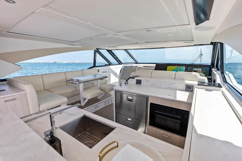 Slide: The Image of Luxurious interior of 2025 Formula 500 Super Sport Crossover yacht with modern amenities. - 45