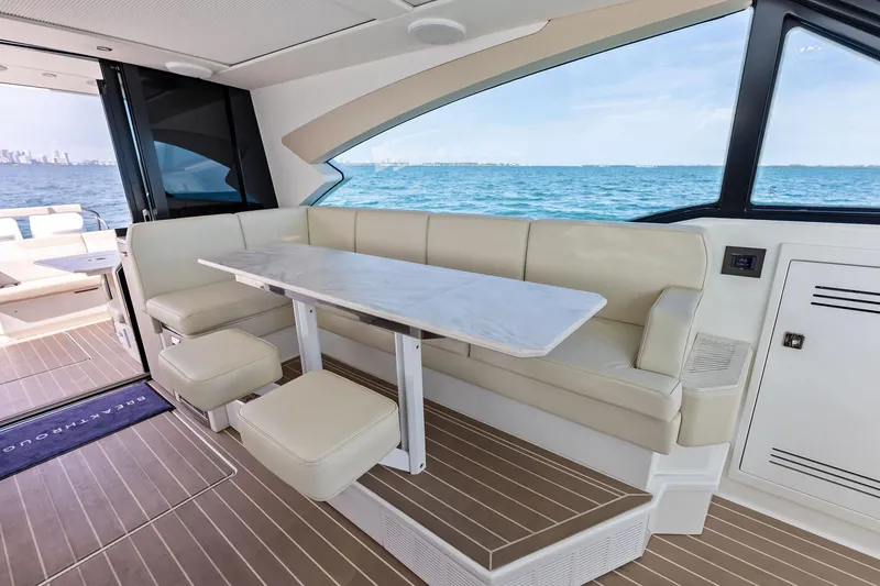 Slide: The Image of Luxurious interior of 2025 Formula 500 Super Sport Crossover yacht with ocean view. - 46