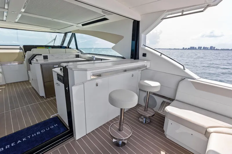 Slide: The Image of Luxurious interior of 2025 Formula 500 Super Sport Crossover yacht with ocean view. - 50
