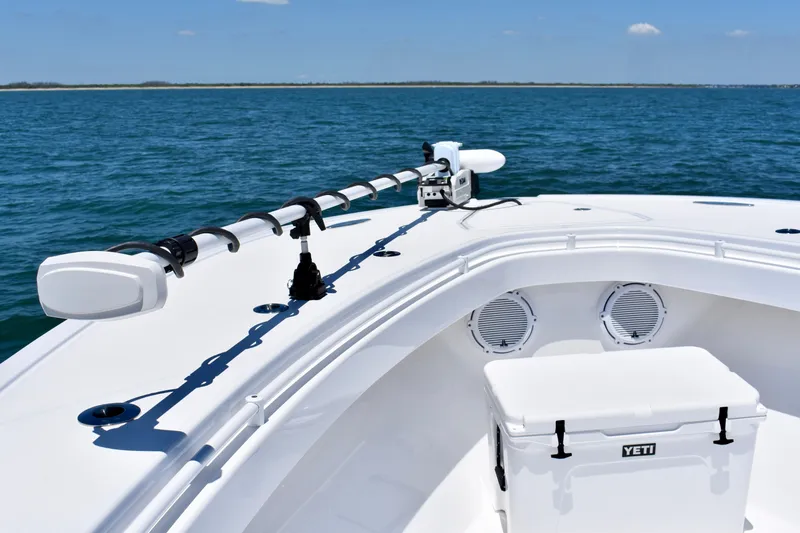 Slide: The Image of 2022 Onslow Bay 41 Tournament boat deck with Yeti cooler and ocean view. - 14