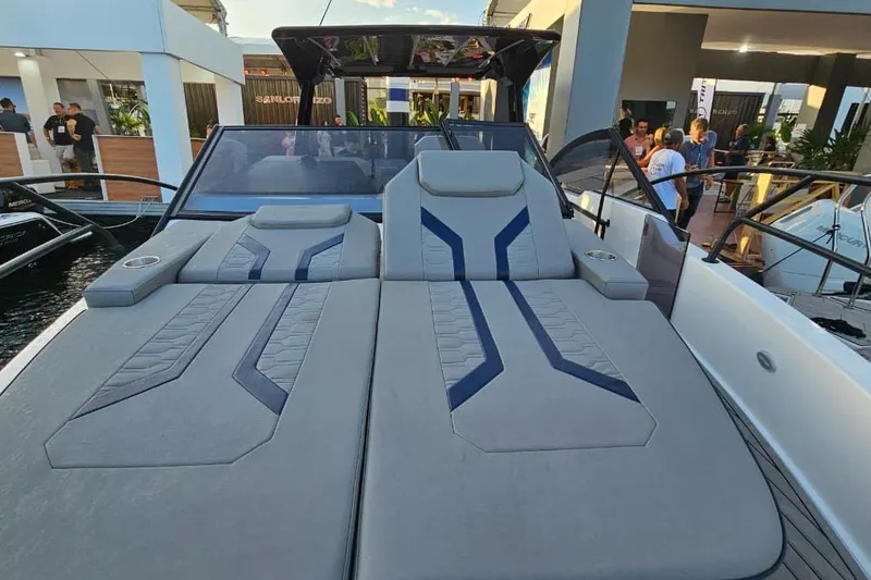 Slide: The Image of Luxurious 2027 Hanover 327 yacht with spacious sunbathing deck and modern design. - 24