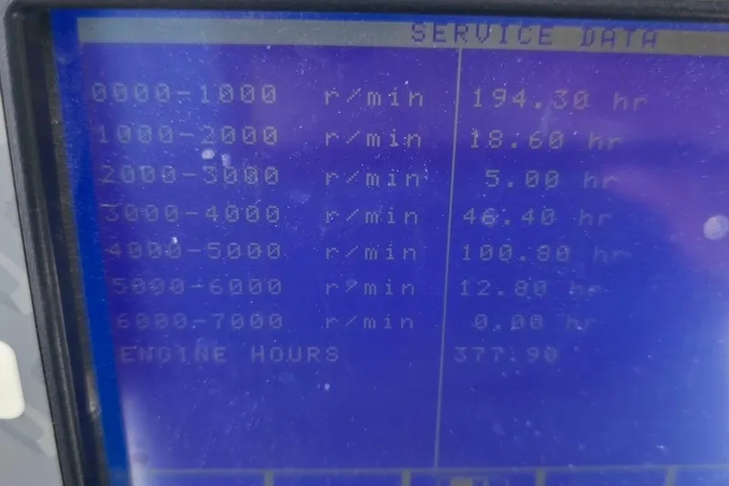 Slide: The Image of Display screen showing service data for 2018 Manitou 22 Aurora LE Angler boat. - 21