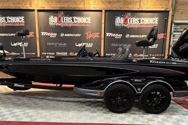 The Image of 2025 Triton 20XP Patriot boat showcased at Anglers Choice event. - 1