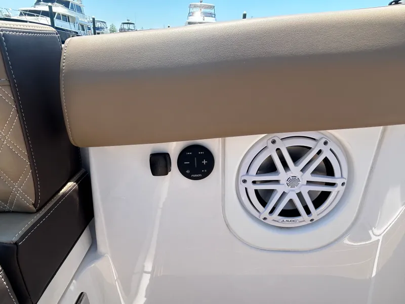 Slide: The Image of Speaker and controls on 2025 Monterey Elite 30 OB boat. - 11