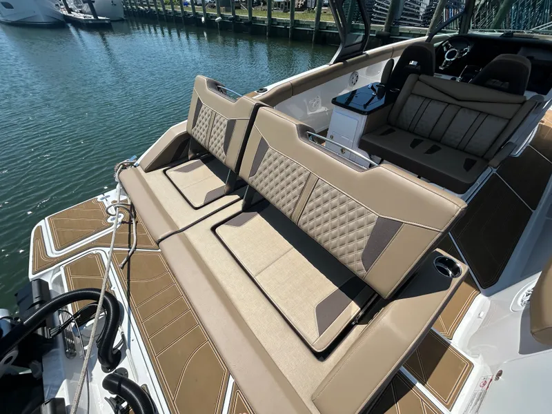 Slide: The Image of Luxurious interior of the 2025 Monterey Elite 30 OB yacht. - 12