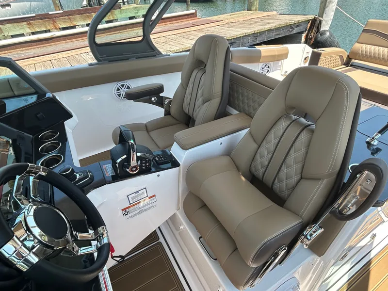 Slide: The Image of Luxurious cockpit seating in the 2025 Monterey Elite 30 OB. - 18