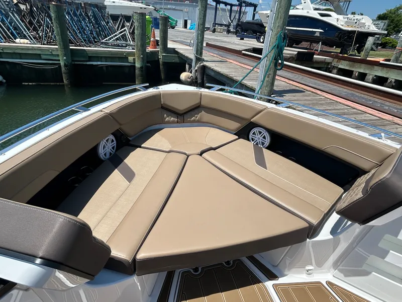 Slide: The Image of Luxurious seating on the 2025 Monterey Elite 30 OB boat. - 35