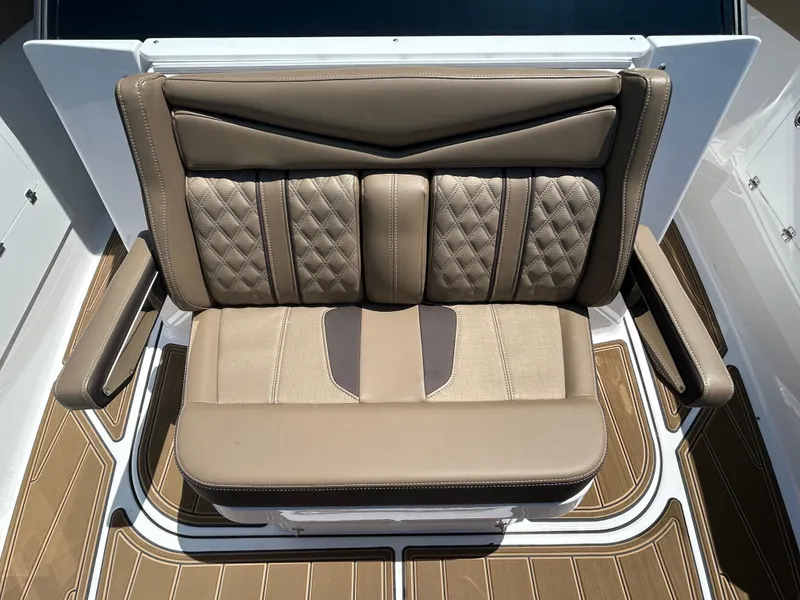 Slide: The Image of Luxurious seating in the 2025 Monterey Elite 30 OB boat. - 39