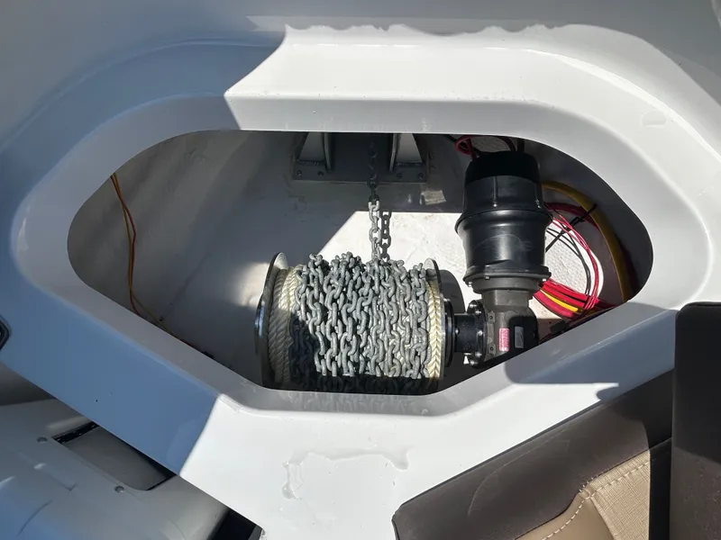 Slide: The Image of Anchor windlass of the 2025 Monterey Elite 30 OB boat. - 40