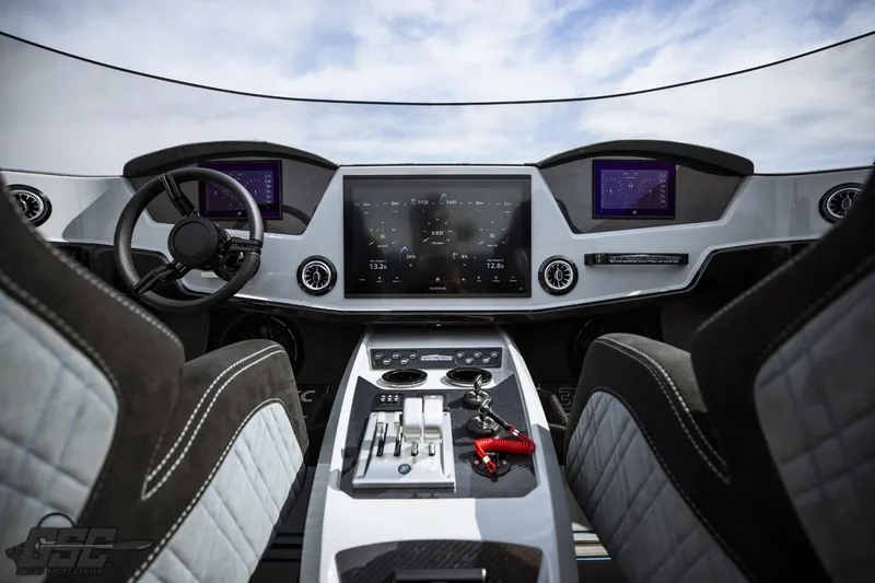 Slide: The Image of Futuristic cockpit of 2025 Interceptor 36 GTC with advanced navigation displays and controls. - 54
