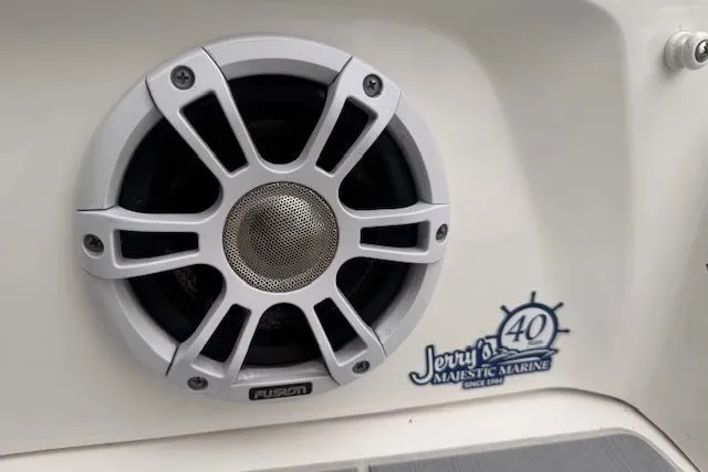 Slide: The Image of Speaker on 2022 Regal LS6 Surf boat, featuring Jerry's Majestic Marine logo. - 31