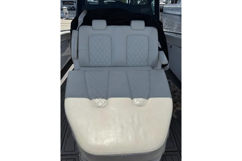 Slide: The Image of Luxurious seating on 2019 HCB 42 Siesta boat with quilted upholstery design. - 16