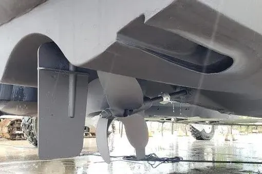 Slide: The Image of Underwater view of 2014 Aquila 48 boat propeller and rudder system. - 11