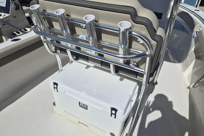 Slide: The Image of 2026 Key West 239 FS boat interior with rod holders and cooler. - 7