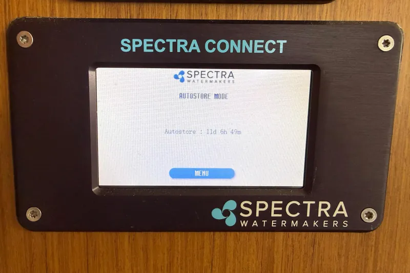 Slide: The Image of Spectra Connect watermaker display on 2019 Beneteau Swift Trawler 47, showing autostore mode. - 12