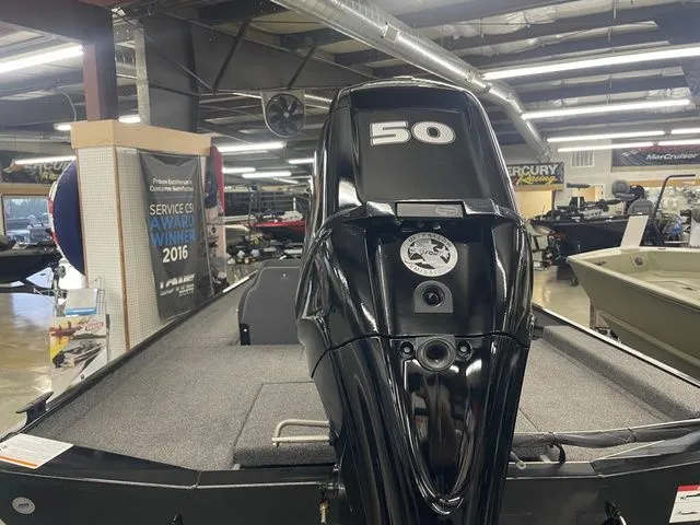 Slide: The Image of Lowe Skorpion 16 boat 2026 with 50 HP motor in a showroom. - 4
