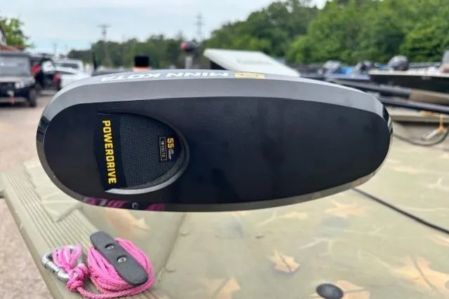 Slide: The Image of Minn Kota PowerDrive motor on 2017 Tracker Grizzly 1654 MVX Sportsman boat, outdoors. - 8