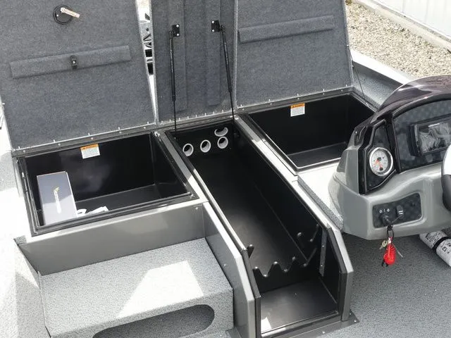 Slide: The Image of Interior view of 2026 G3 Sportsman 1710 boat with storage compartments. - 21